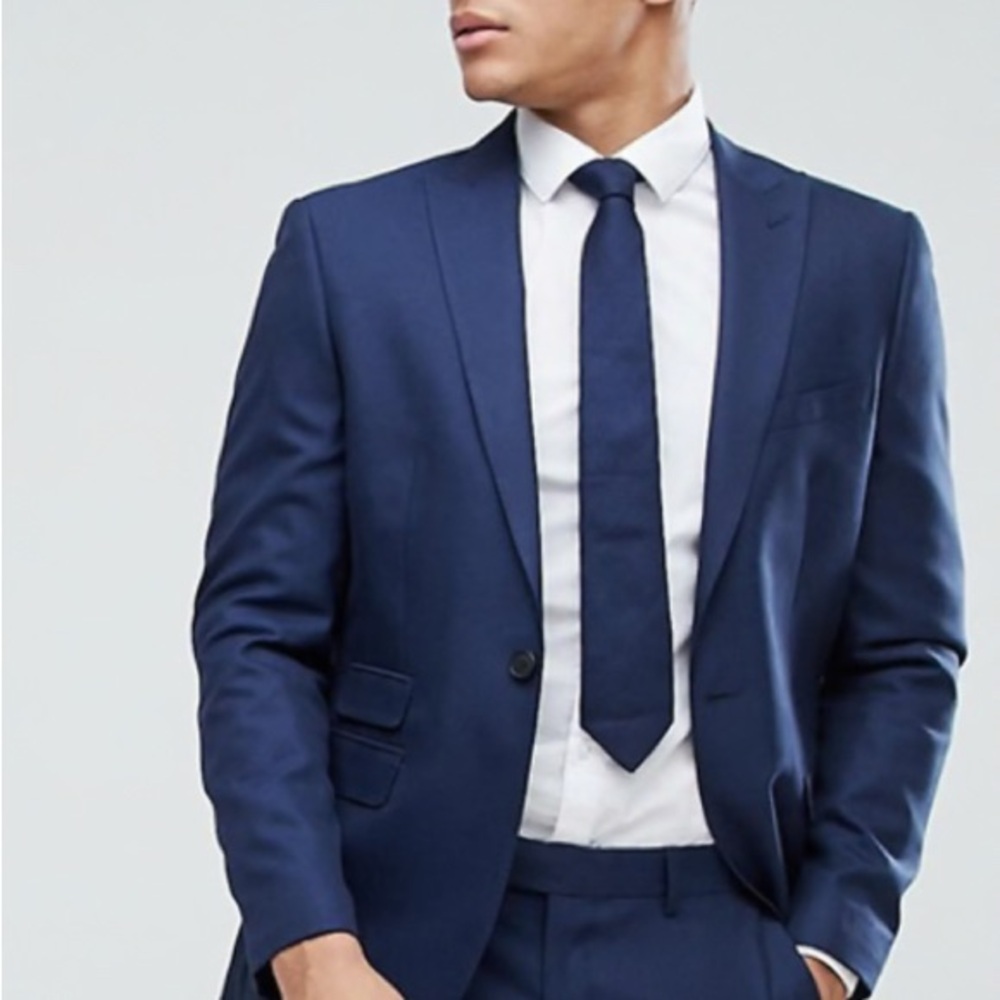 Moss London Skinny Fit Navy Blue Men's Suit Jacket